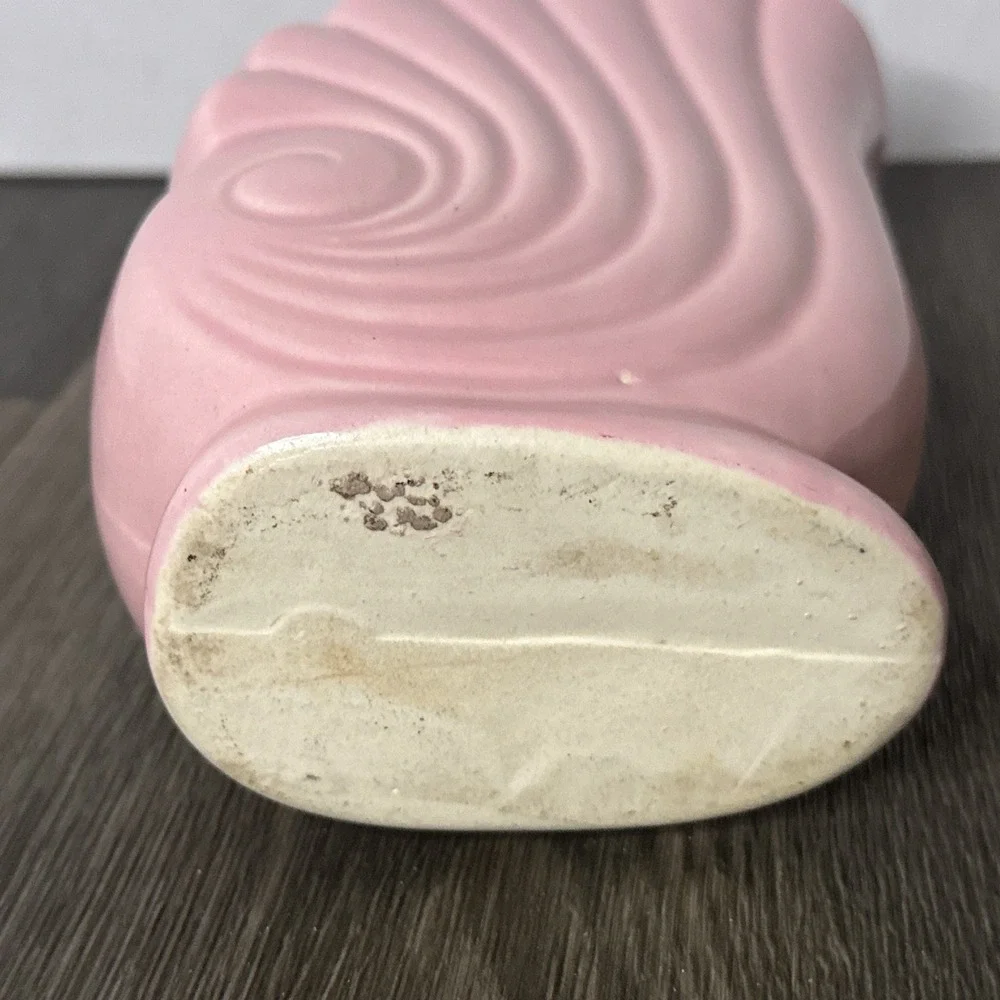 Vtg Pottery Vase Planter Pink Cornucopia Nautilus Shell MCM Art Deco USA